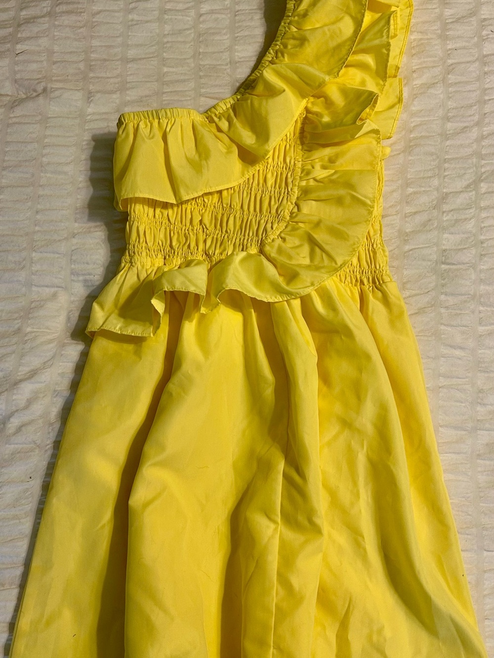 Yellow Ruffle One-Shoulder Women's Dress - Picture 5 of 5